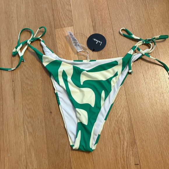 Lulus Beachy Bestie Green & Yellow Abstract Side Tie Bikini Bottoms Size XL NWT - Picture 3 of 6
